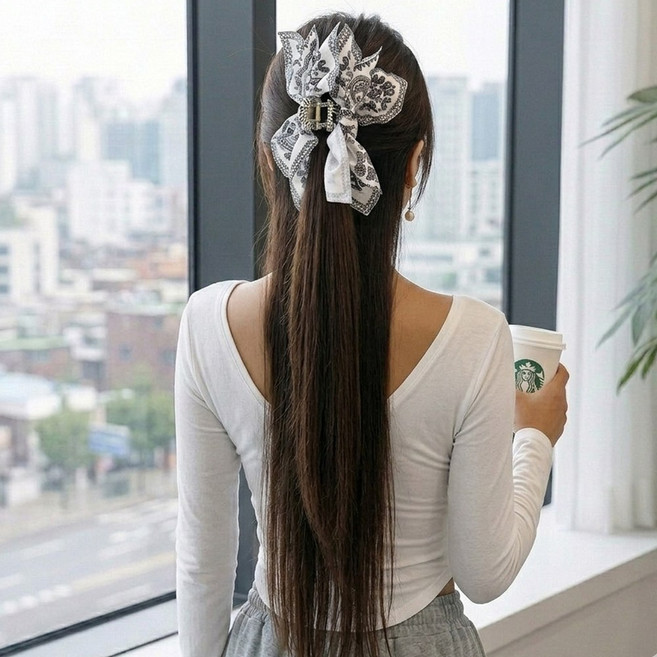 루시루루 페이즐리 빅 리본 헤어 집게핀 올림머리