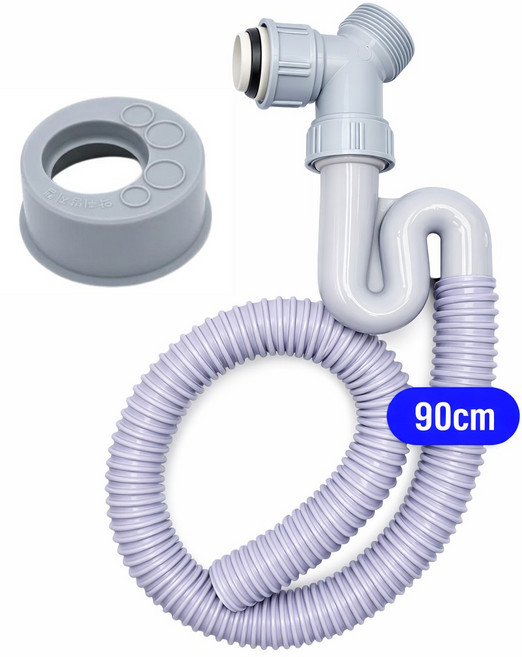 아비앙 주방 싱크대 일체형 S트랩 + T트랩 + 90cm싱크호스 세트 / 주방 싱크대 배수구 교체부품, (일체형) S트랩+T트랩+90cm싱크호스+악취방지캡, 1개