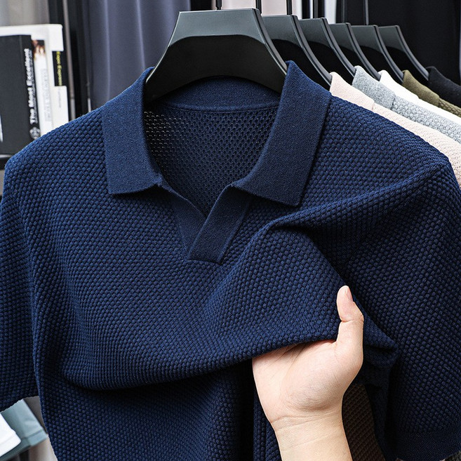 100% 순면 반팔 폴로 셔츠 남성용 카라 니트 티셔츠 고급 캐주얼 베이스 레이어 다용도 남성 티셔츠