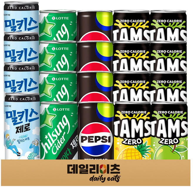 칠성음료 제로 탄산음료 소캔 5종류 20캔 믹스세트 (펩시제로 사이다제로 밀키스제로 탐스제로 파인애플 탐스제로 사과) (210~250ml), 1세트, 210ml