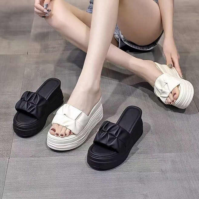 꽃소담 여자 여름 웨지 슬리퍼 통굽 일자 슬리퍼 8cm HZHF86