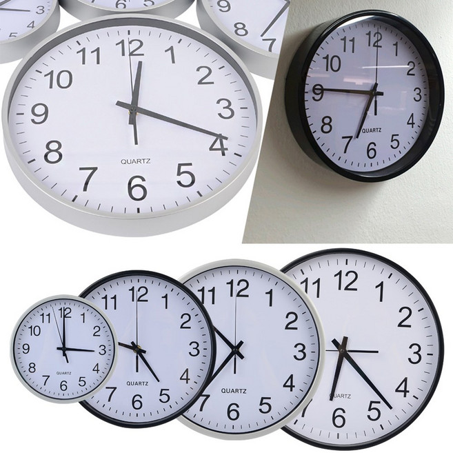 골든트리 심플 원형 무소음 벽걸이 시계 벽시계 사무실 오피스 가정용 아기방 전동 시계, 은색 - 34.5cm 무소음