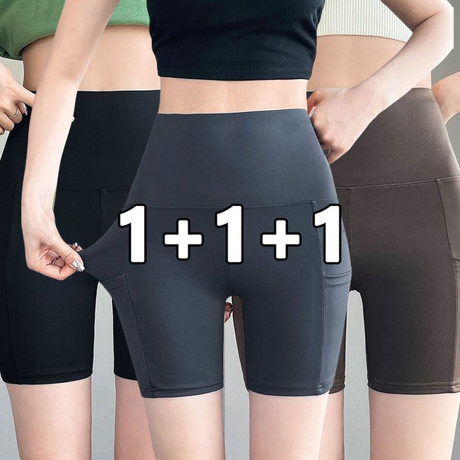 달콤한유 1+1+1 여성용 포켓 하이웨스트 3부 레깅스 3컬러입 JQL46