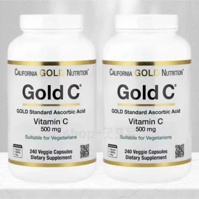 1+1 캘리포니아골드뉴트리션 CGN 비타민C 메가도스 USP등급 500mg 240베지캡슐 아스코빅애씨드 아스코르빈산 아스코르브산, 240정, 2개 - 쿠팡