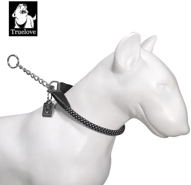 트루러브 펫 체인 목줄 착용 간편 나일론 웨빙 내구성 강한 반사 소재, 1개, 색상: 6. BLACK / 크기: B. M