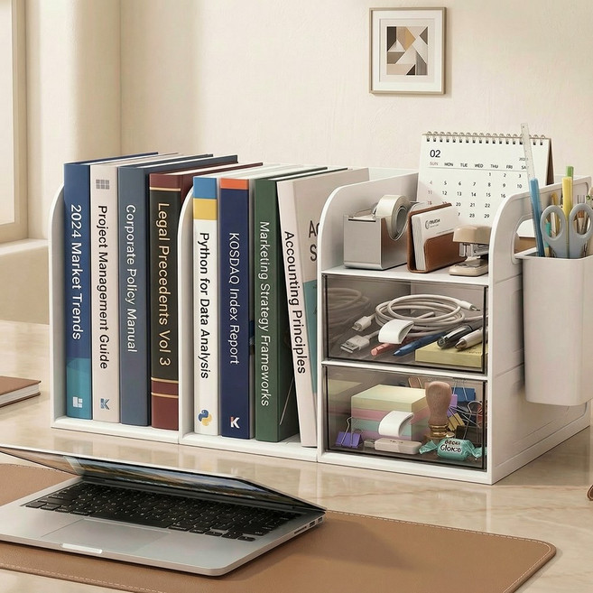 올인원 책상 정리함 사무실 깔끔 정리, 1개, 화이트 투명