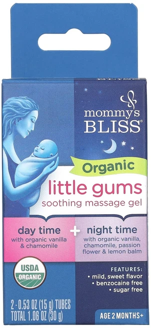 Mommy's Bliss 유기농 리틀 검 수딩 마사지 젤 데이/나이트 팩 생후 만 2개월 이상 튜브 2개 각 15g(0.53oz), MommysBliss유기농리틀검수딩마사지젤데이나이트팩생, 15g - 쿠팡