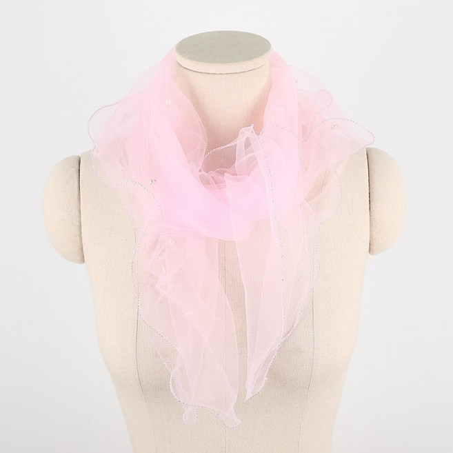 에스랑제이 리아진주 여성 오간자 쁘띠스카프 쉬폰 시스루 진주포인트 봄 모임코디