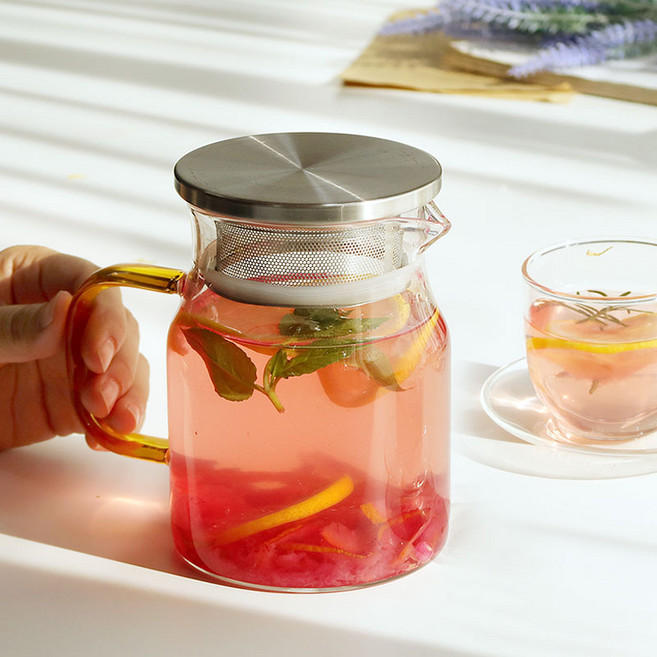 티온 내열유리 차주전자 저그+거름망뚜껑세트 티포트, 1개, 600ml, 투명