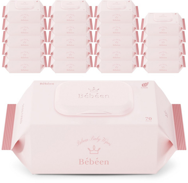 베베앙 아기 물티슈 로즈골드 고평량 엠보싱 캡형 70매 20팩, 75g, 20박스