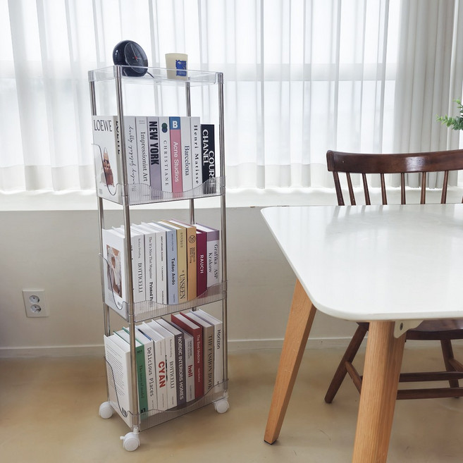 일상드로우 틈새 낮은 미니 책꽂이 수납 선반형 책장, 3단, 투명