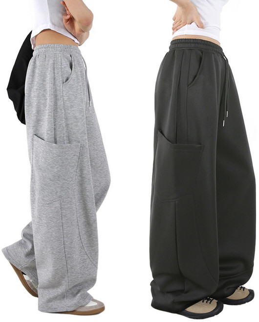 오버나인 여자 여성 숏/롱 기장선택 키큰녀 키작녀 사이드 커브 포켓 와이드 벌룬팬츠 트레이닝 바지