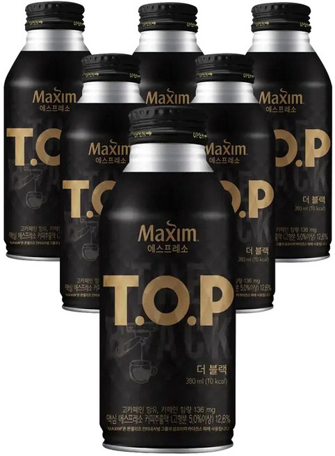 맥심 TOP 티오피 더블랙 380ml 6개입 캔커피 사무실 캠핑 스터디카페 커피 음료, 6개