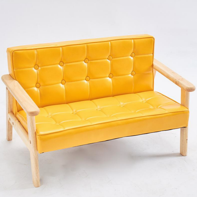 Mochae 유아소파 원목 어린이 쇼파 아기 소파 어린이의자 바른자세 유아 소파 프리미엄 쇼파 PU소파 소프트의자 1인/2인 소파 아기가구 아이 선물, 노랑