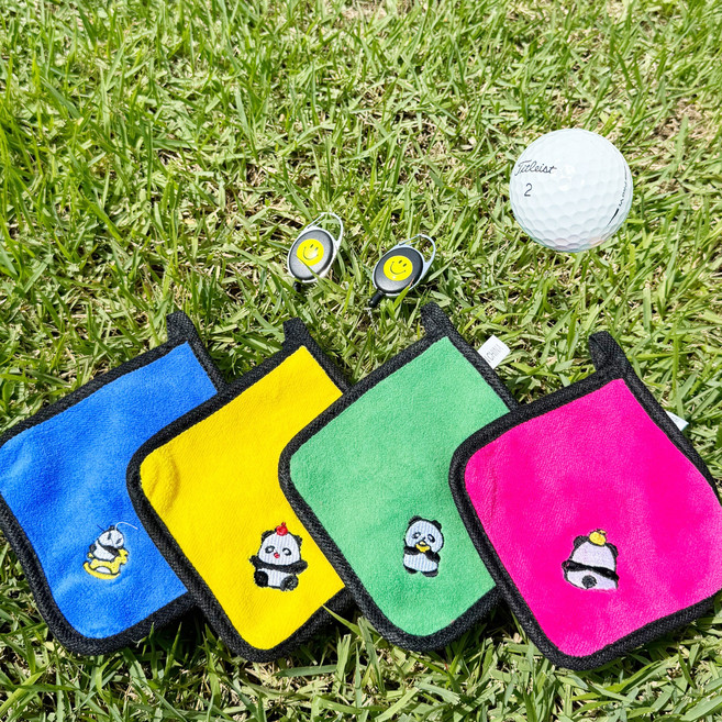 골프 칼라 자수 볼타올 필드용 캐디 버디나비 공 타올+릴타올 판다 골퍼, 1세트(4개)0, 1개