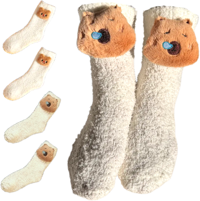 상상봉봉 포근한 카피바라 수면양말 겨울 보온 극세사 양말 2세트