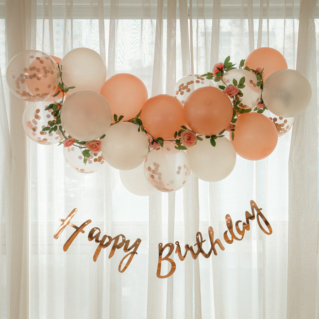 파티레시피 [환갑 아이생일 최애]풍선 24개 장미가랜드 고리마운트 3개 스트랩 제작설명서, 펄 로즈골드, 1세트