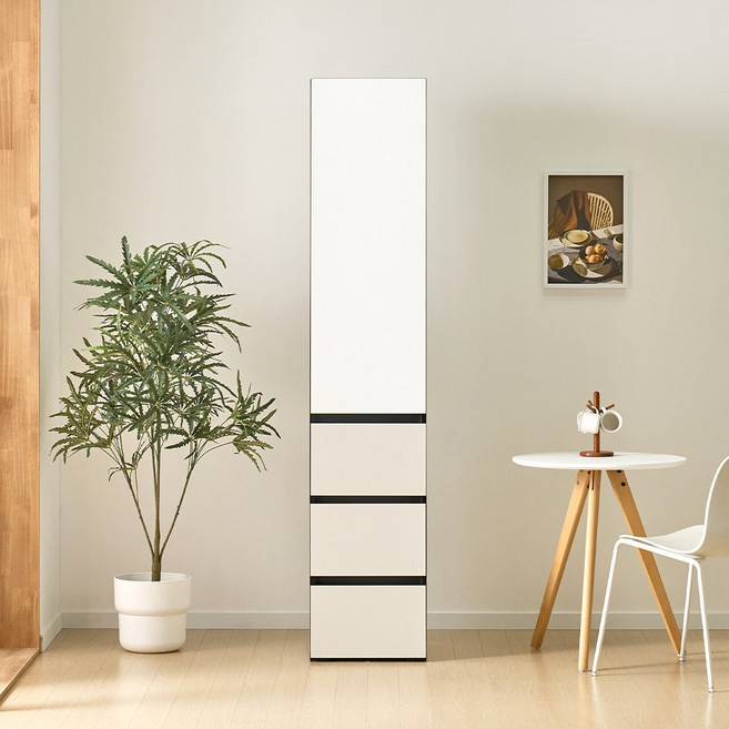 집무드 도피오 월플렉스 오브제 3단서랍 긴문 수납장 400, 코타화이트, 핑크