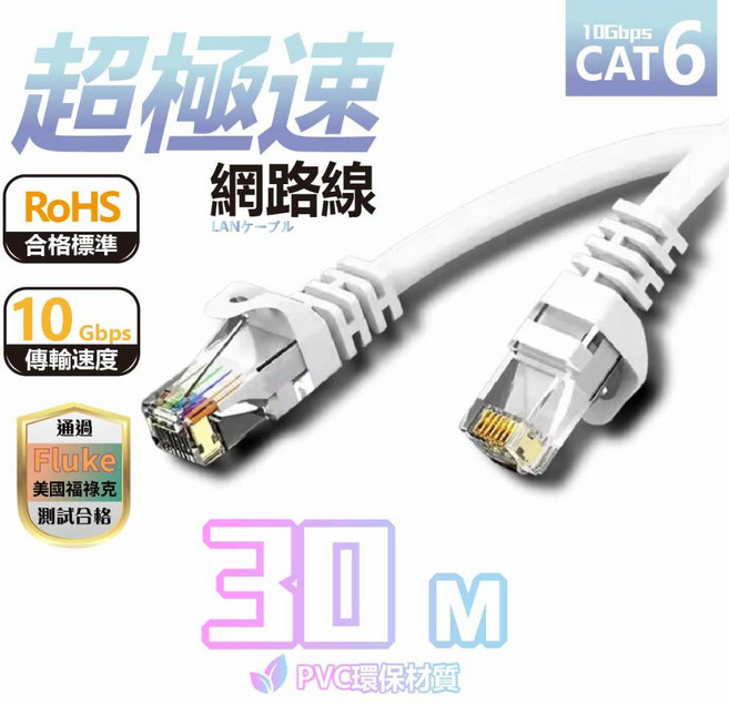 60米CAT6 高速品質網路線 30米50米彩色網路線 堅韌耐用 屏蔽佳 高效傳輸, CAT.6高速網路線30米, 1個
