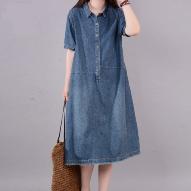 에쉬울프 캐쥬얼 데님 반소매 원피스