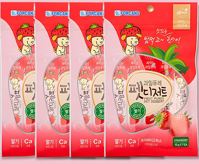 포켄스 과일퓨레 펫디저트 7p, 딸기맛, 105g, 4개