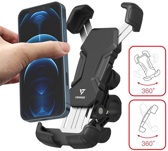 뷰씨 원핸드 이중잠금 오토바이 자전거 휴대폰 거치대, 블랙, 1개