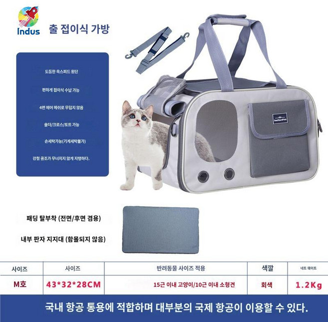 부드러운 사이드 강아지등가방 백팩 개 고양이 애완 동물 여행 가방 항공사 승인 운송 소형견 외출, 그레이셔터( 도톰한 원단), Gray, 1개