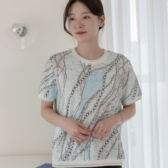 여성 여름 자카드 인견 밴딩 반팔 티셔츠 빅사이즈 엄마옷