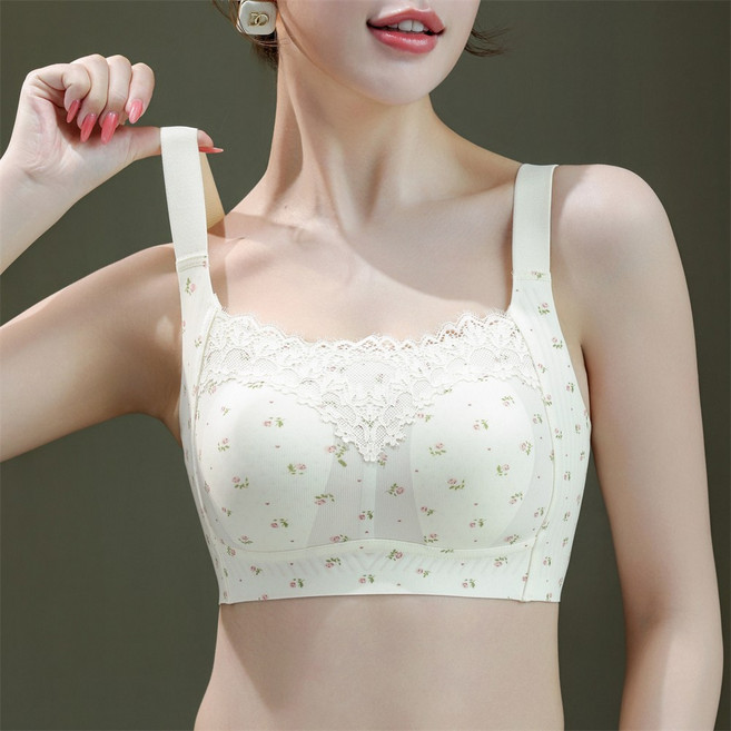 M~5XL[40-120KG] 레이스 빅싸이즈브레지어 심리스 여성가슴압박브라 모으다 노와이어브라