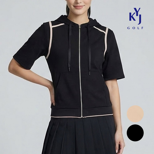 김영주골프 봄여름 배색 쿨링 후드집업 스판 여성 골프 반팔 점퍼 DQSLJP17