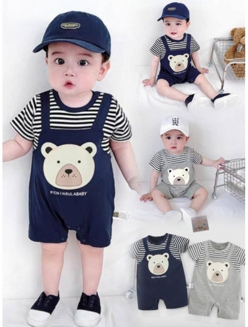 男寶寶可愛假兩件連身裝
