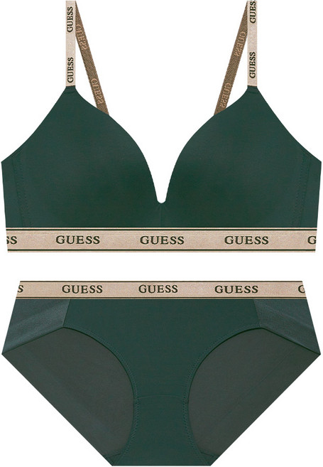 게스언더웨어 로즈골드 밴딩 와이어프리 브라팬티세트 - 다크그린