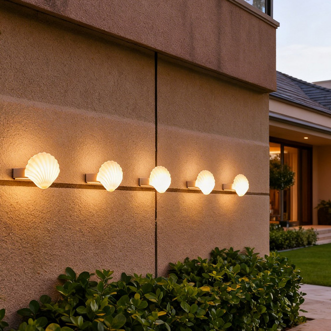 신성나라 태양광 쉘 라이트 4개입 조개모양 조명 벽등 태양열 정원등 야외 LED 전등 전구 마당, 노란빛