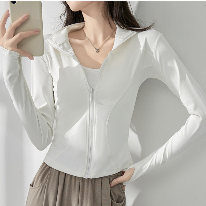 여성용 요가 스포츠 재킷 긴팔 자외선 차단 슬림핏 다이어트 러닝 피트니스복