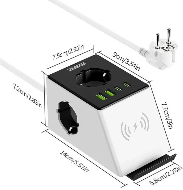 유럽 ​​표준 3홀 7위치 소켓 무선 충전용 사무실 타입-C USB 고속, 01 White
