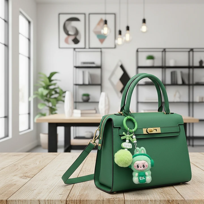 라부부 미니 인형 키링 차량용 키홀더 열쇠고리 가방 파우치 꾸미기, 1개, 그린