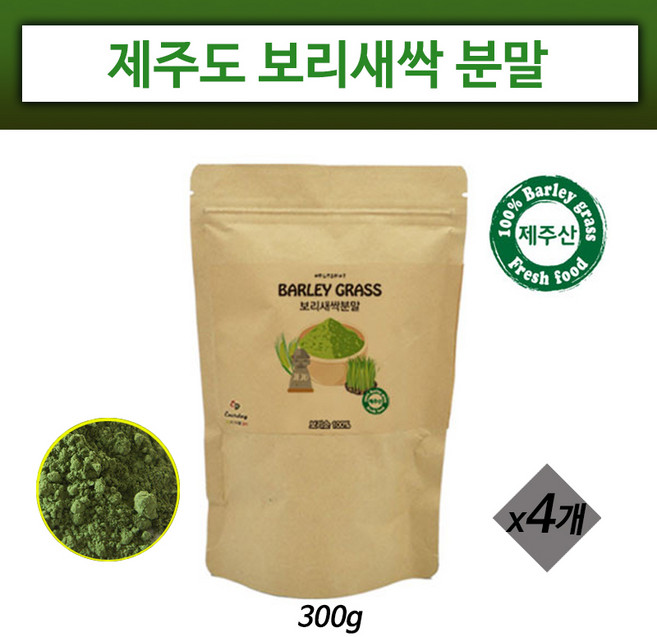 제주도 보리새싹 분말 차 새싹보리 파우더 보리 순 가루 국내산 어린 보리잎 보리싹 보리순, 4개, 300g