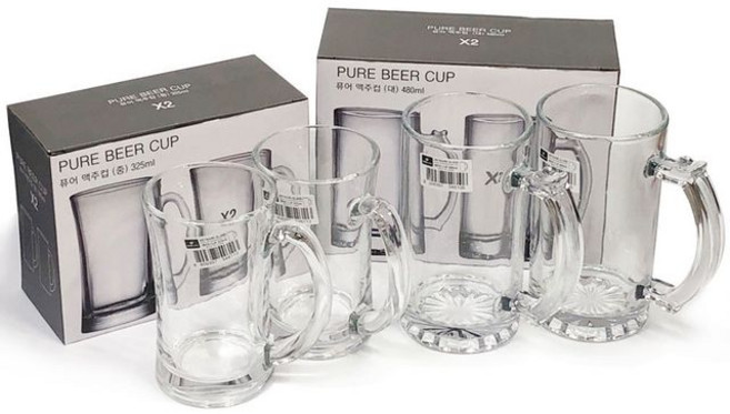 글라스 유리 맥주잔 가정용 업소용 투명 맥주컵 2개, 상세페이지 참조