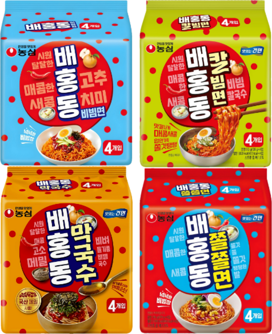 [달콤진] 농심 배홍동 비빔면 4p + 칼빔면 4p + 쫄쫄면 4p + 막국수 4p, 1세트