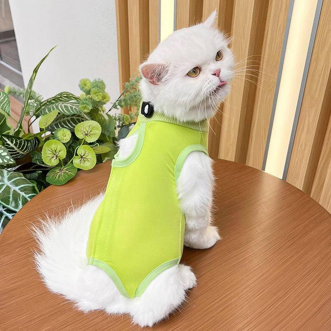 貓咪衣服 絕育術後服 防舔咬 柔軟 超彈, 綠色
