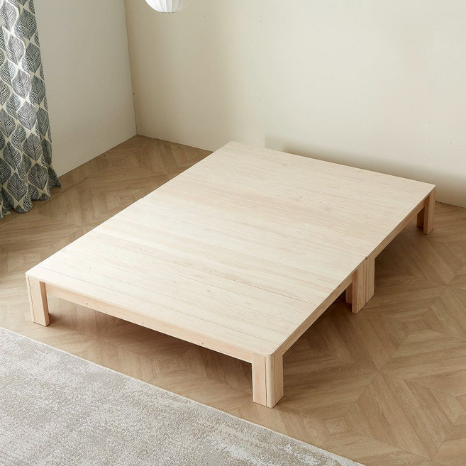 바르숲 무절 무헤드 평상형 침대 편백나무 통원목 침대 프레임, 베이지