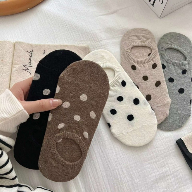 해피걸 여성 땡땡이 무지 페이크삭스 4켤레 세트