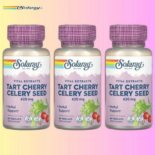 솔라레이 타트체리 샐러리 씨 Tart Cherry Celery Seed 620mg VegCap 60정 3병 - 쿠팡