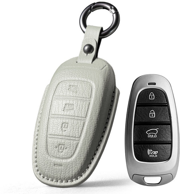 프리미엄 고급 산양가죽 스마트키케이스 키홀더 키커버 현대 호환/그랜저 IG/쏘나타 센슈어스 DN8/싼타페 TM/투싼 NX4/팰리세이드 LX2/스타리아 US4, 4버튼, 베이지