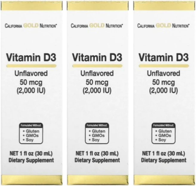 멀티구성 CGN 액상 음용 VITAMIN D 무향 무맛 2000IU 캘리포니아골드, 3개, 30ml - 쿠팡