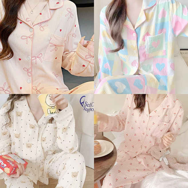 달고나작업실 여성 긴팔 잠옷 홈웨어 파자마 세트