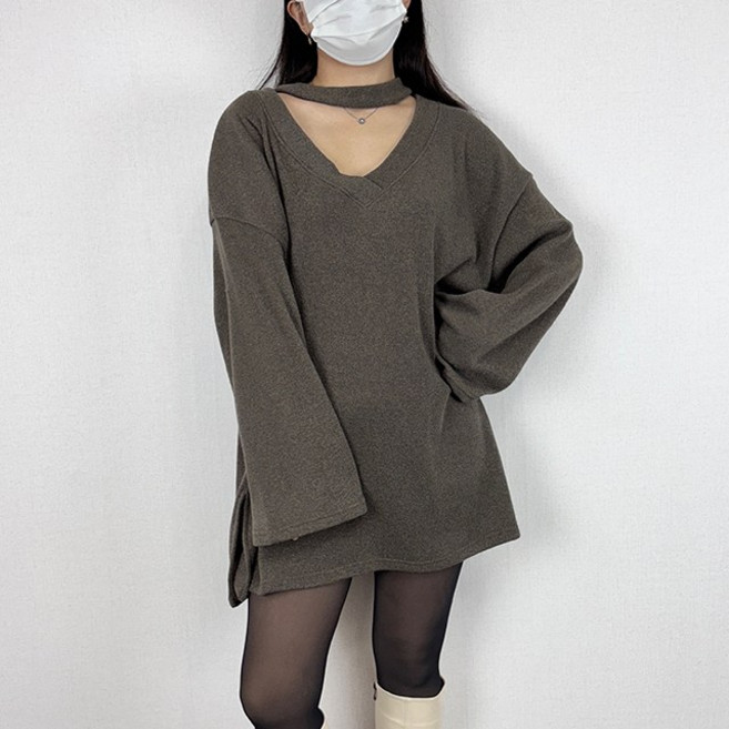 [~99 3XL 도톰/아방핏]초커 원피스 빅사이즈 페미닌 겨울 가을 데이트룩 코디 캐주얼 임산부 데일리룩 여리핏 넉넉핏 오버핏 따뜻 여리 니트원피스[501]