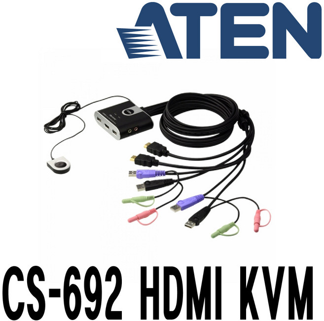 ATEN 2포트 USB HD 오디오/비디오 KVM 스위치 CS692, 1개
