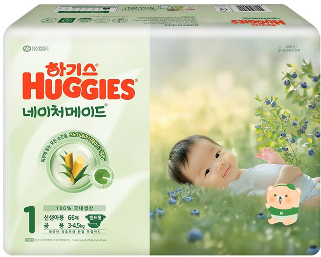 하기스 NEW 네이처메이드 밴드형 기저귀 아동공용, 1단계, 66매