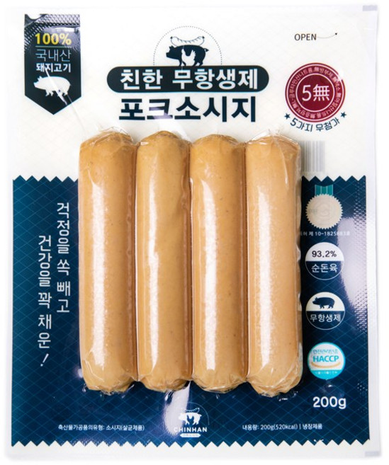 친한 무항생제 포크 수제 소시지, 1개, 200ml, 후랑크/부어스트